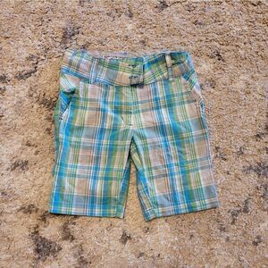 Cupid's Cup blue & green plaid Bermuda shorts